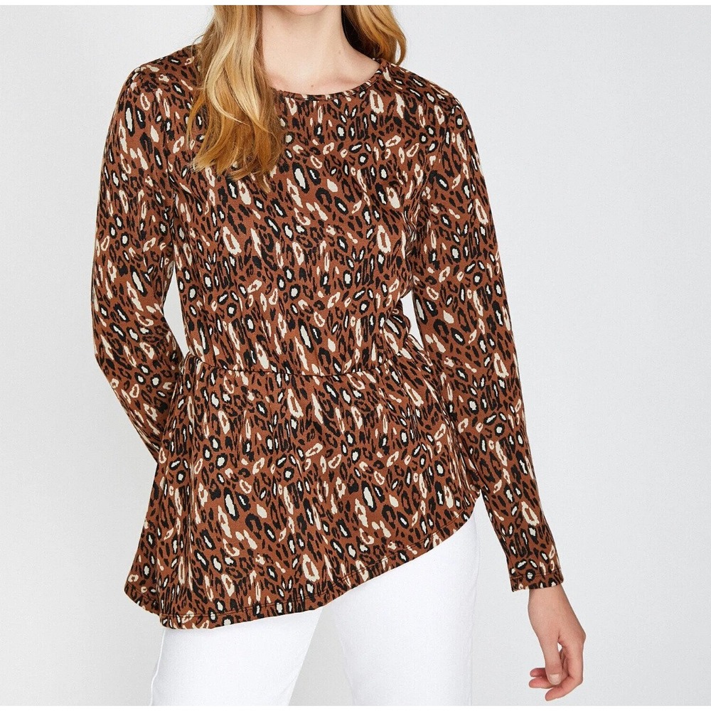 NEW‎ KOTON Leopard Print Tunic Top Long Sleeve Crew Neck Animal Print- S Y2K
